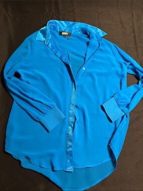 DKNY Vibrant Blue Women's Button-Down Blouse